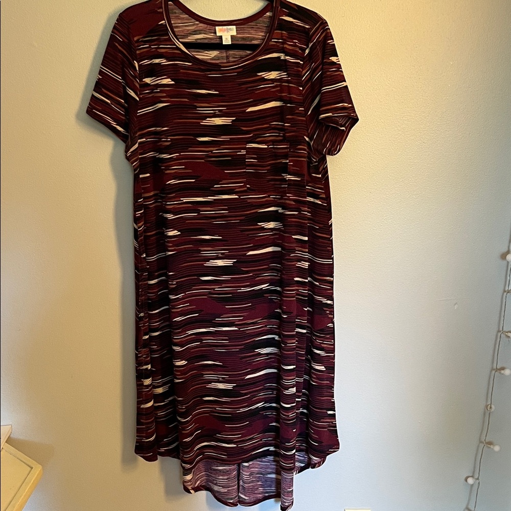 LuLaRoe Burgundy and Cream Striped Midi Dress